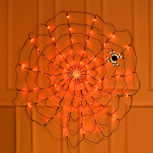 Luces Halloween Led Telaraña 96led + Araña Decoración Artego Luces Naranja