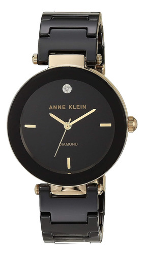 Reloj Anne Klein, C/piedras Genuinas, Ceramica, Negro/dorado