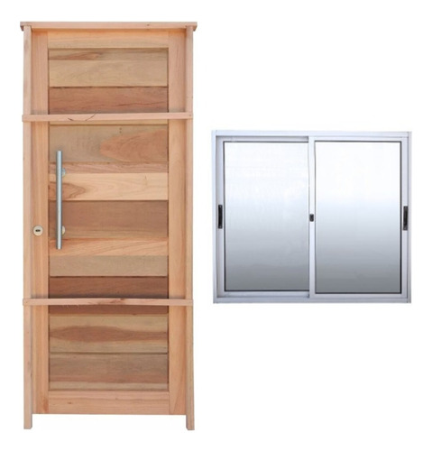 Puerta Exterior Madera Con Barral Y Ventana De Aluminio Corr