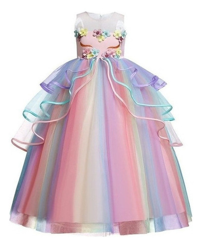 Vestido De Unicornio Niños Para Niñas Con Apliques De Flores