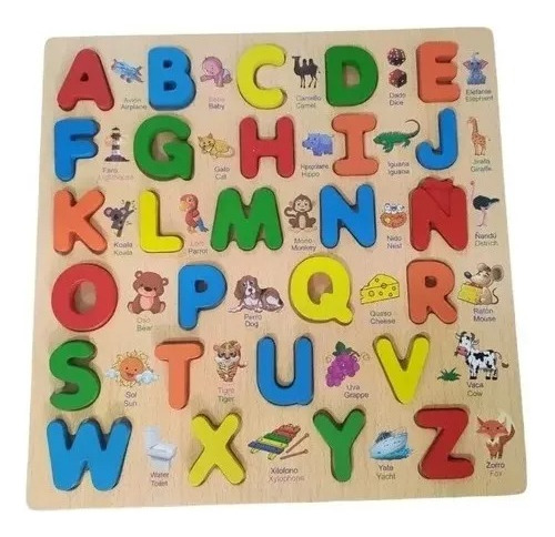 Tabla Juego Didáctico Abecedario Letras Madera Encajar 30 Cm