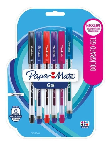 Bolígrafos De Gel Paper Mate 6 Pzas Punta Fina Color de la tinta Colores