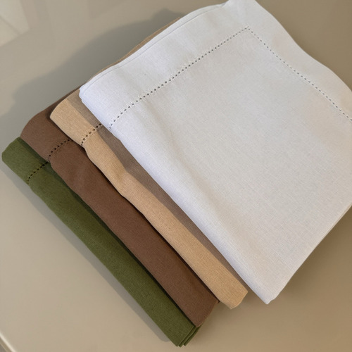 Kit 12 Guardanapos Ponto Ajour Linho Misto Branco Liso 45x45 Cm
