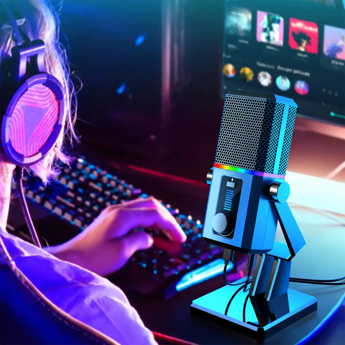 Microfone Usb Condensador Pc De Mesa Para Computador Gravação Streaming Gamer