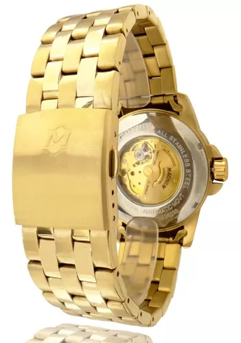 Relógio Magnum Automático Masculino Dourado Ouro 2 anos de garantia  MA33988H + carteira Lebrave no Shoptime