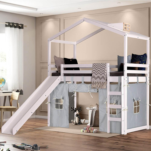 Cama Infantil Escorregador Telha Tenda Branco/cinza Casatema Cor Branco