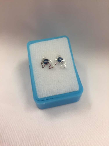 Aretes De Plata Delfín Azul Marino