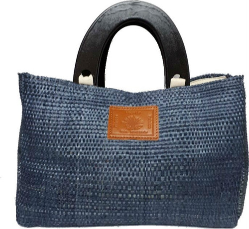 Bolsa Grande Tela Henequén Yucatán Asa De Madera Color Gris Oscuro