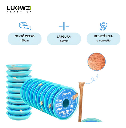 Kit Com 10 Fita Malhas Dessoldadora Lw-3015 3,0mm 150cm