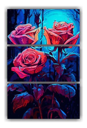 Tres Lienzos Contemporáneo Rosas Vitalidad 40x60cm