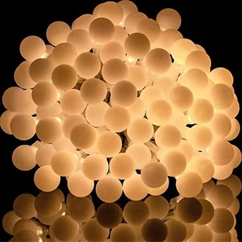 Cordão Led Varal 100 Bolinha 8 Funções F/verde Colorido 110v Luzes Branco Quente