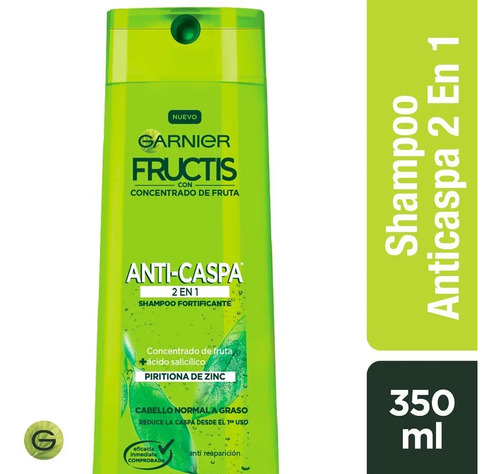 Shampoo Fructis Anticaspa 2 En 1 350 Ml Pack X3 - Garnier