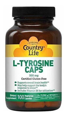 L-tyrosina Country Life, 500mg, 100 Cápsulas Vegetarianas.