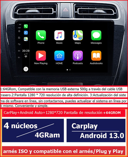 Radio Estéreo Android Auto Para Mitsubishi Mirage 2016-2022