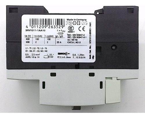Disjuntor Motor Siemens 3rv1011-1aa10 1,1 A 1,6a