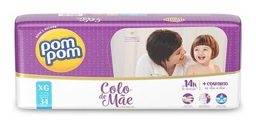 Kit Fralda Pom Pom Colo De Mãe Xg Mega 136 Unidades
