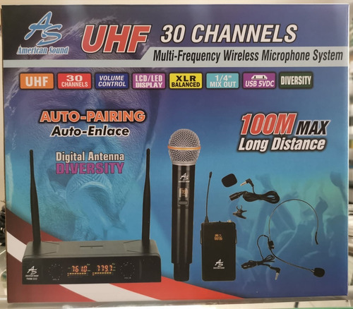 Imagen 3 de 4 de Microfono Inalambrico Uhf American Sound Twm-332mhl 3 Microf