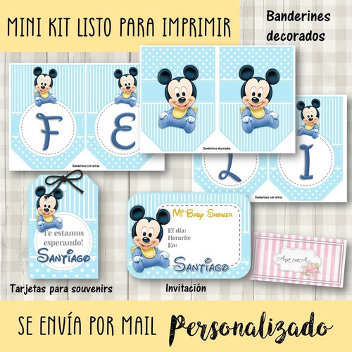 Mini Kit Imprimible Mickey Baby Mod.1 - Cumple - Baby Shower