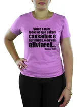 Comprar Blusas Camisetas Lilás Baby Look Evangélica Frase Aliviarei