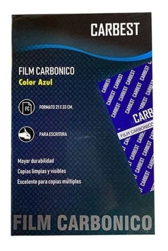 Pack X 10 Papel Carbonico Carbest Oficio 21 X 33 Color Azul