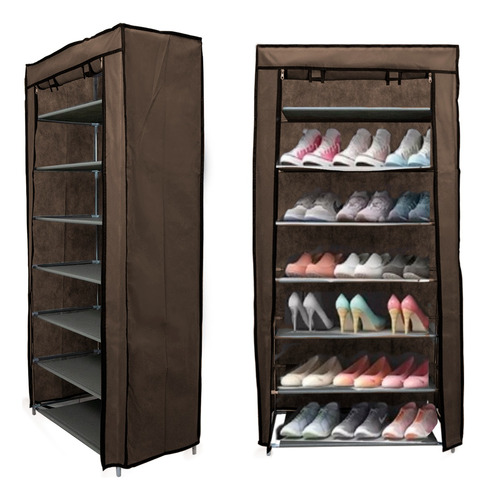 Kit De 2 Zapateras Armable Closet Organizador Cafe 6 Niveles