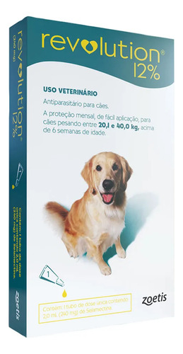 1 Pipeta Revolution 12% Para Cães De 20,1 A 40kg