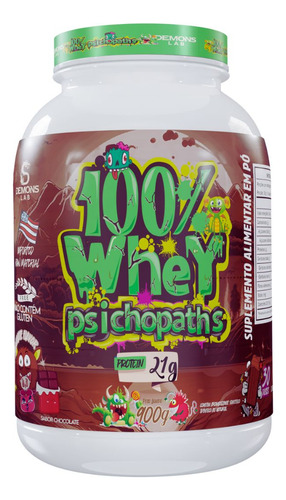Whey Protein Demons Lab 900g Psichopaths 100% Concentrado Sabor Chocolate