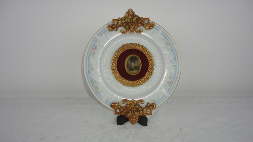 Raro Plato Porcelana Y Bronce Antiguo Tsuji Decorar Miralo (Usado)