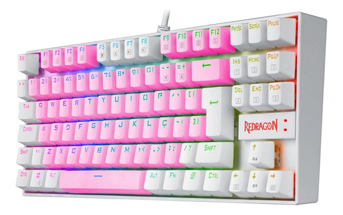 Teclado Mecânico Redragon Kumara Rosa Com Branco Switch Blue