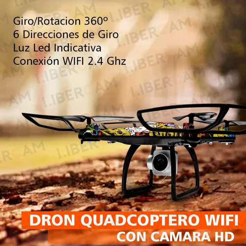 Drone Cuadricoptero Dual Camara Hd Wifi Libercam DRON-VR Transmite Al Telefono Luz Led + Lentes