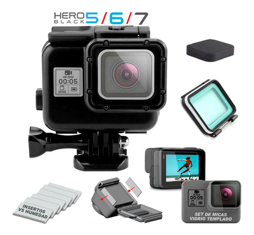 Kit Carcasa Buceo 45m Gopro Hero Black 7, 6, 5+ Micas Y Tapa