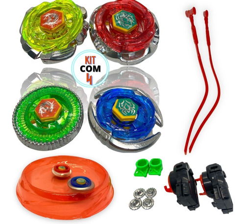 Brinquedo 4 Bay Blade Piões Tornado + 1 Arena + 2 Lançador Cor COLORIDOS