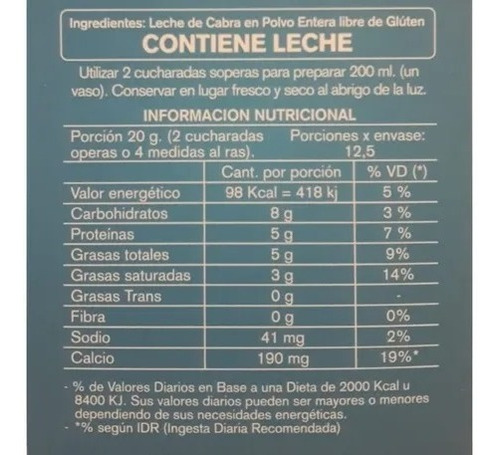 Leche De Cabra En Polvo La Primera Entera Sin Tacc 250gr X3