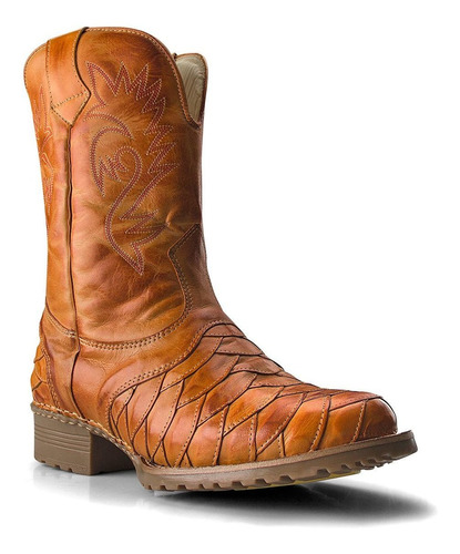 Bota Masculina Texana Country Botina Cano Alto Couro Escamad