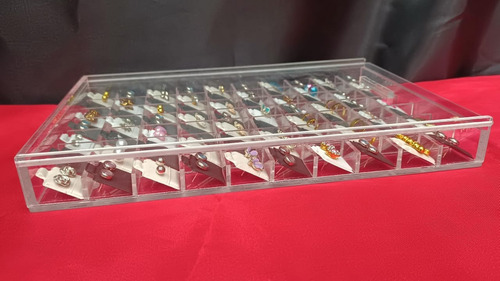 2 Caja Acrílico Organizadora De Aretes 70 Pz + Almohadillas