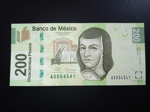 Billete 200 Pesos, Sin Circular, Sor Juana Serie A (Usado)