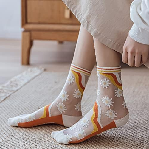 Poilee Calcetines Transparentes Para Mujer Moda Floral Veran