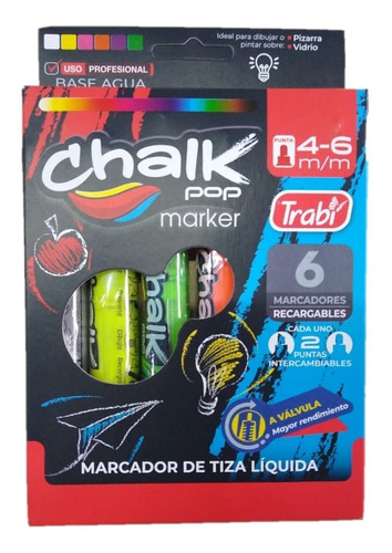 Marcador Trabi Chalk Vidrio Tiza Liquida X6