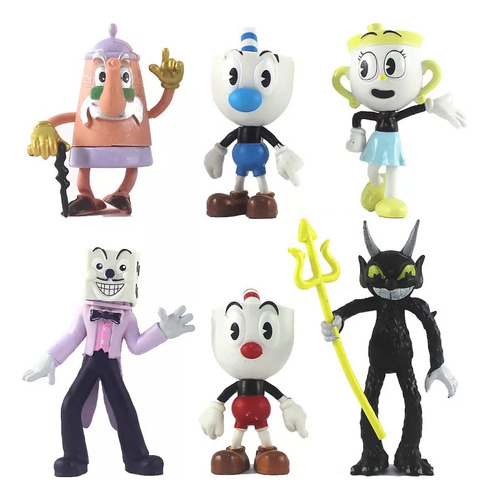 6 Bonecos Do Cuphead Cabeça De Copo 9 A 11cm Pronta Entrega