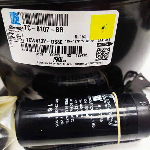 Imagen 2 de 4 de Compresor Tecumseh 1/3 Hp Baja 1150 Btu/h R-134z 110v 60 Hz