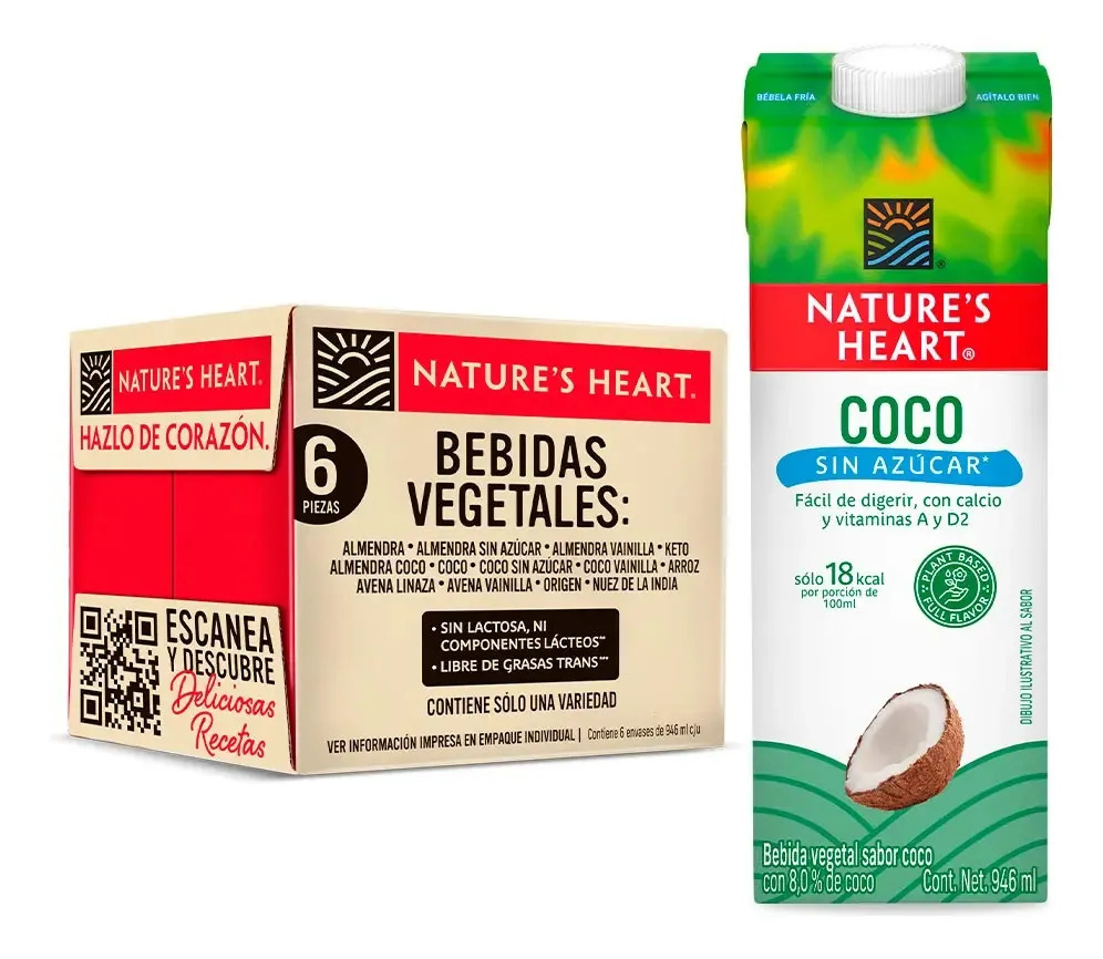 Bebidas Vegetal De Coco 946 ml Nature's Heart Paquete de 6 piezas