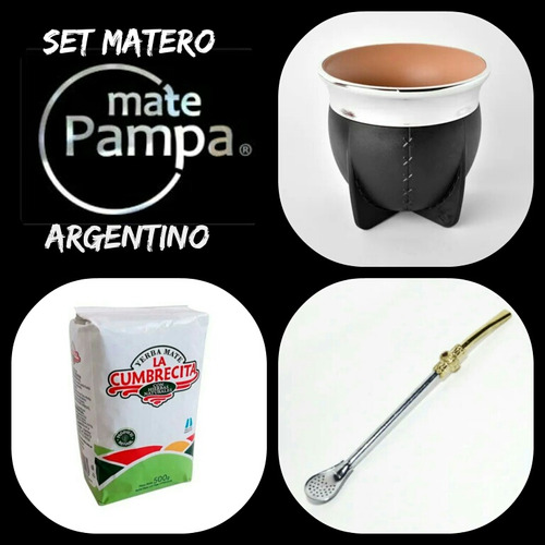 Set Mate Pampa Camionero+bombilla Punto Rojo +yerba Mate500g