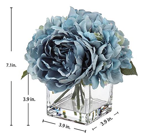 Hortensias, Peonías Y Rosas Artificiales De Seda Con Jarrón