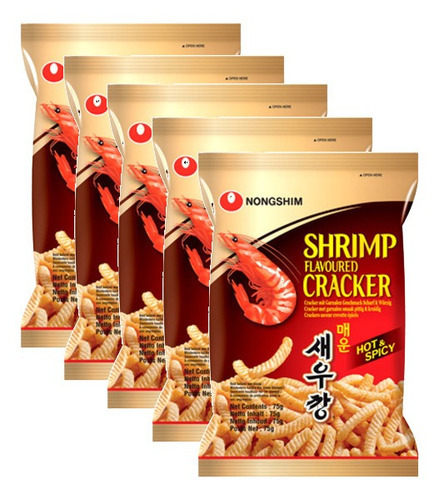 5 Salgadinho Coreano Camarão Picante - Shrimp Cracker 75g