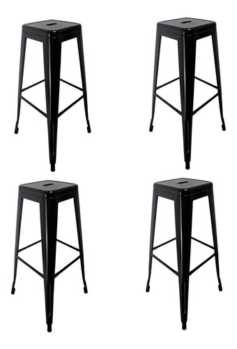 Set 4 Bancos Altos Tolix Kingshouse Vintage Barra Comedor Color Negro