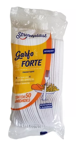 Garfo Descartável Refeição Grande Branco C/50unidades