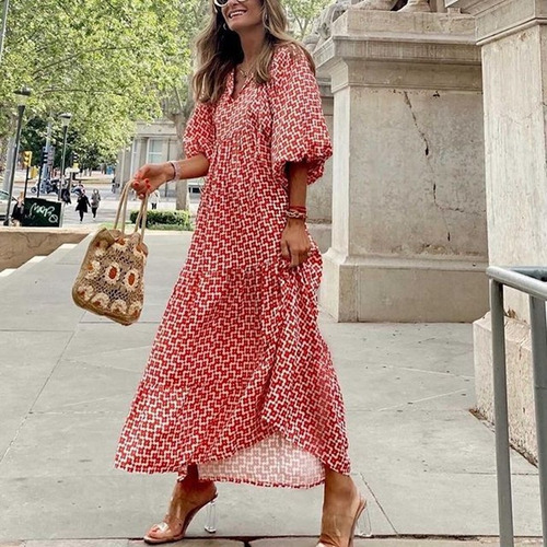 Vestidos Largos De Playa Bohemio Con Estampado Geométrico Su