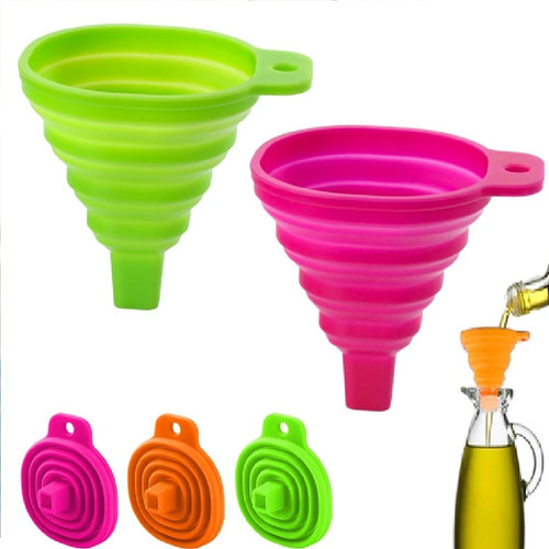 10 Funil Cozinha Flexível Dobrável Retrátil Silicone Atacado