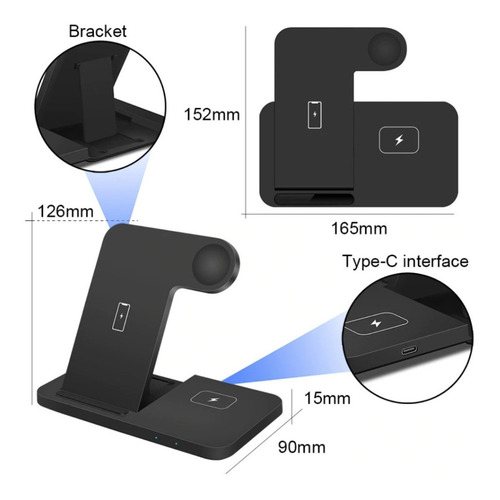 Imagem 4 de 6 de Kit Carregador Sem Fio 3 Em 1 Para iPhone 11 12 13