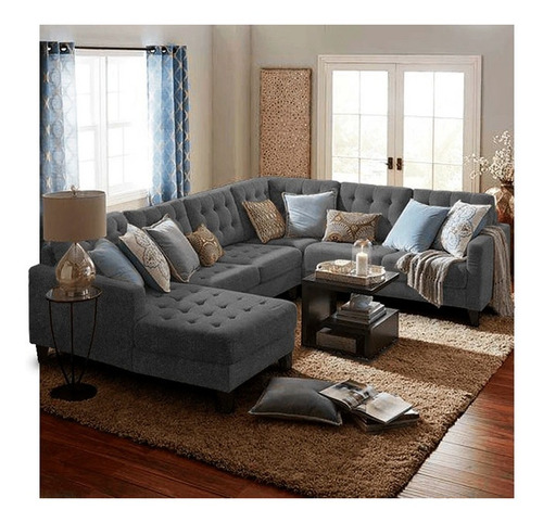 Sala Ottawa Lino Gris Derecho Sofa Pieza Mueble Sillon